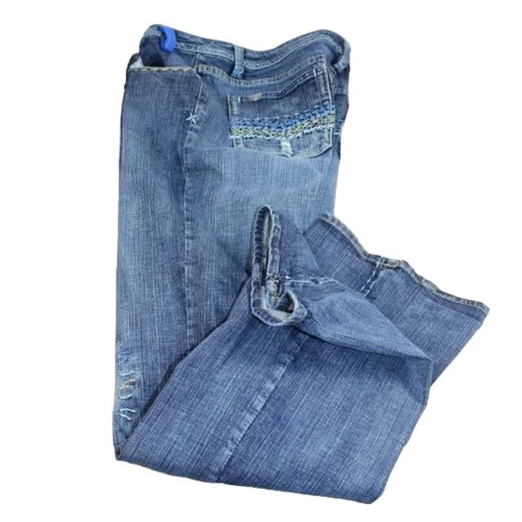 Pepe Jeans London Distressed Blue Fade Vintage Pocket Folk Art Boot, Size 12 - Picture 3 of 12